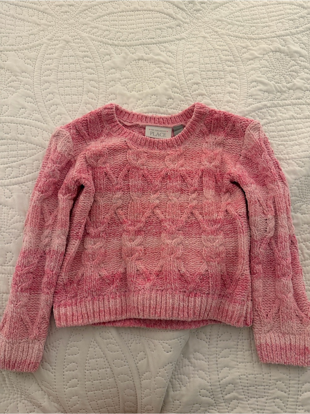 The Children's Place Pink Cable Knit Crewneck Sweater (like new!)